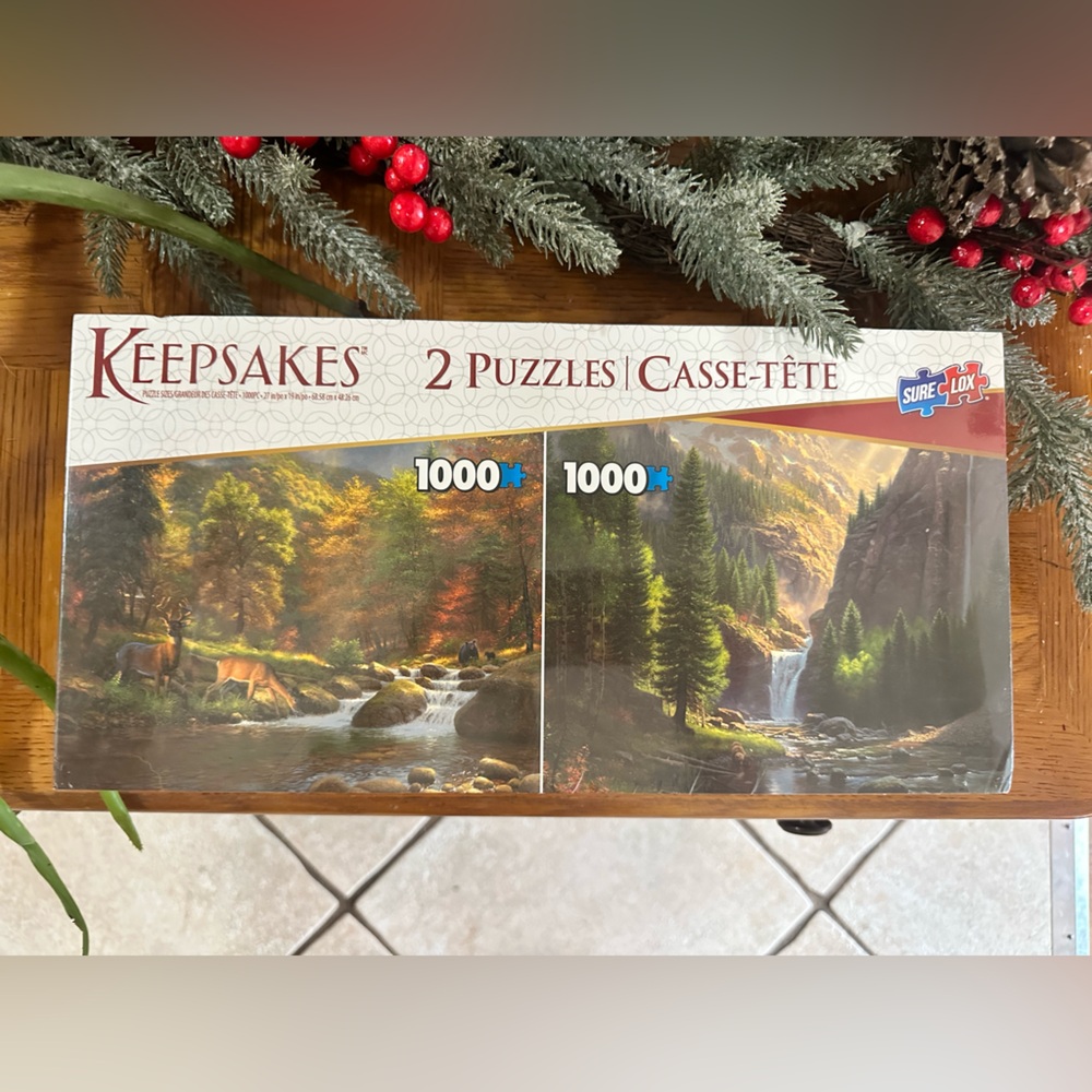 2 pack 1000 pc KEEPSAKE the Label Scenic mountain lake animal Puzzles